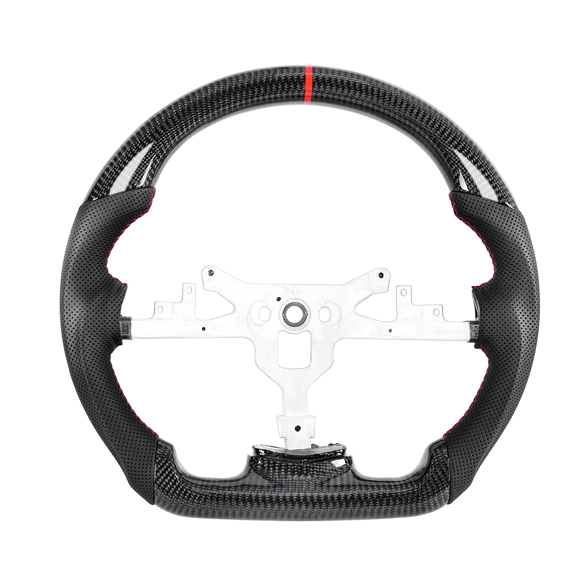 EASSAFEX Real Carbon Fiber Steering Wheel for Chevy Corvette C6 2006-2011 ZR1 Z06, D-shaped Flat-bottom Perforated Leather Grip