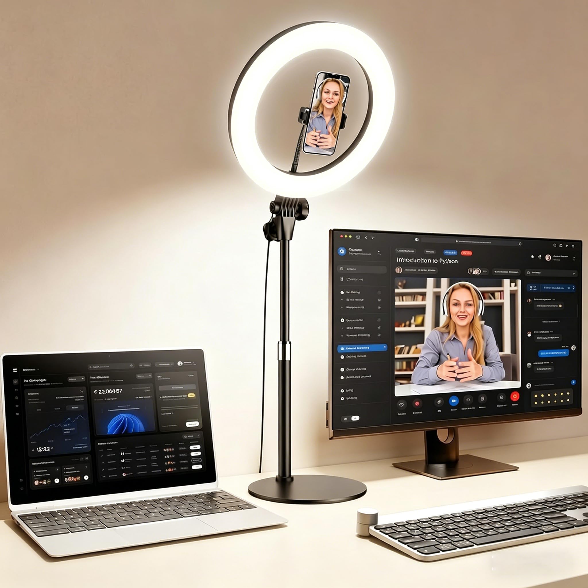 Ringlicht mit Stativ,Ring Light Tisch Selfie Licht Ringleuchte Lichtring,10.5 Zoll Streaming Licht für Videokonferenz,TikTok & Homeoffice