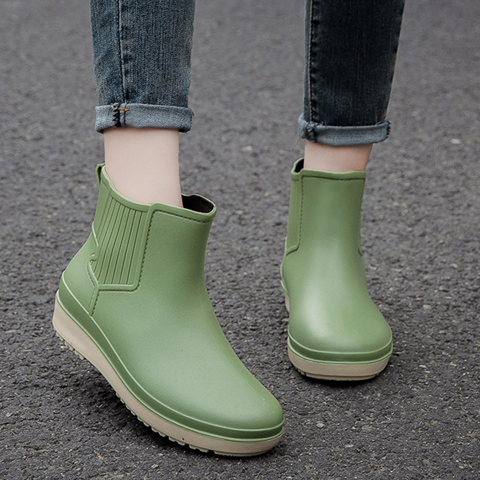 Generisch Damen Schuhe Slip Damen Regenschuhe Koreanische Version Einfarbig Mode Kurze Röhre Wasserschuhe mit Rutschfester Sohle für nasse Tage
