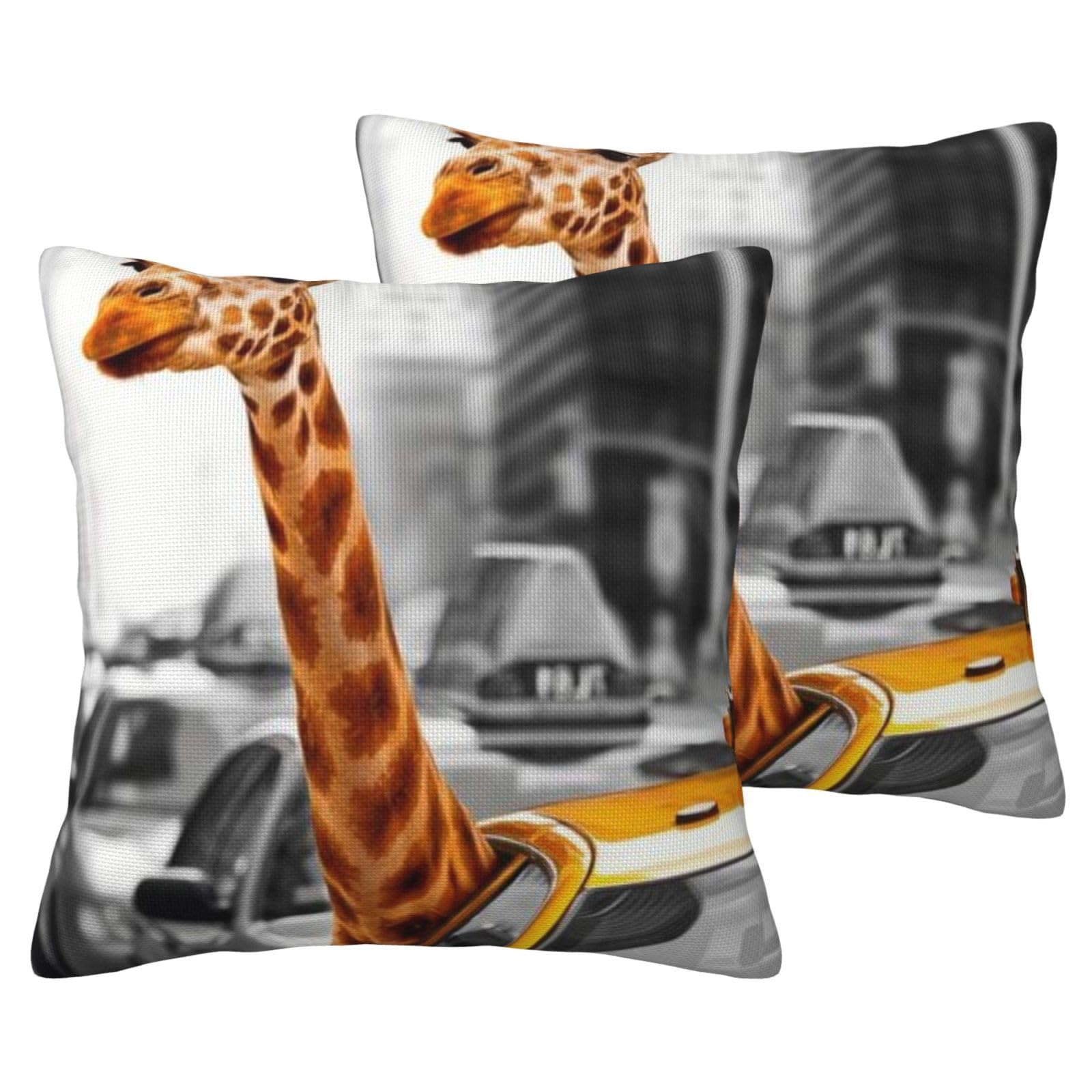 Housse de coussin girafe New York imitation lin lavable pour protéger vos oreillers