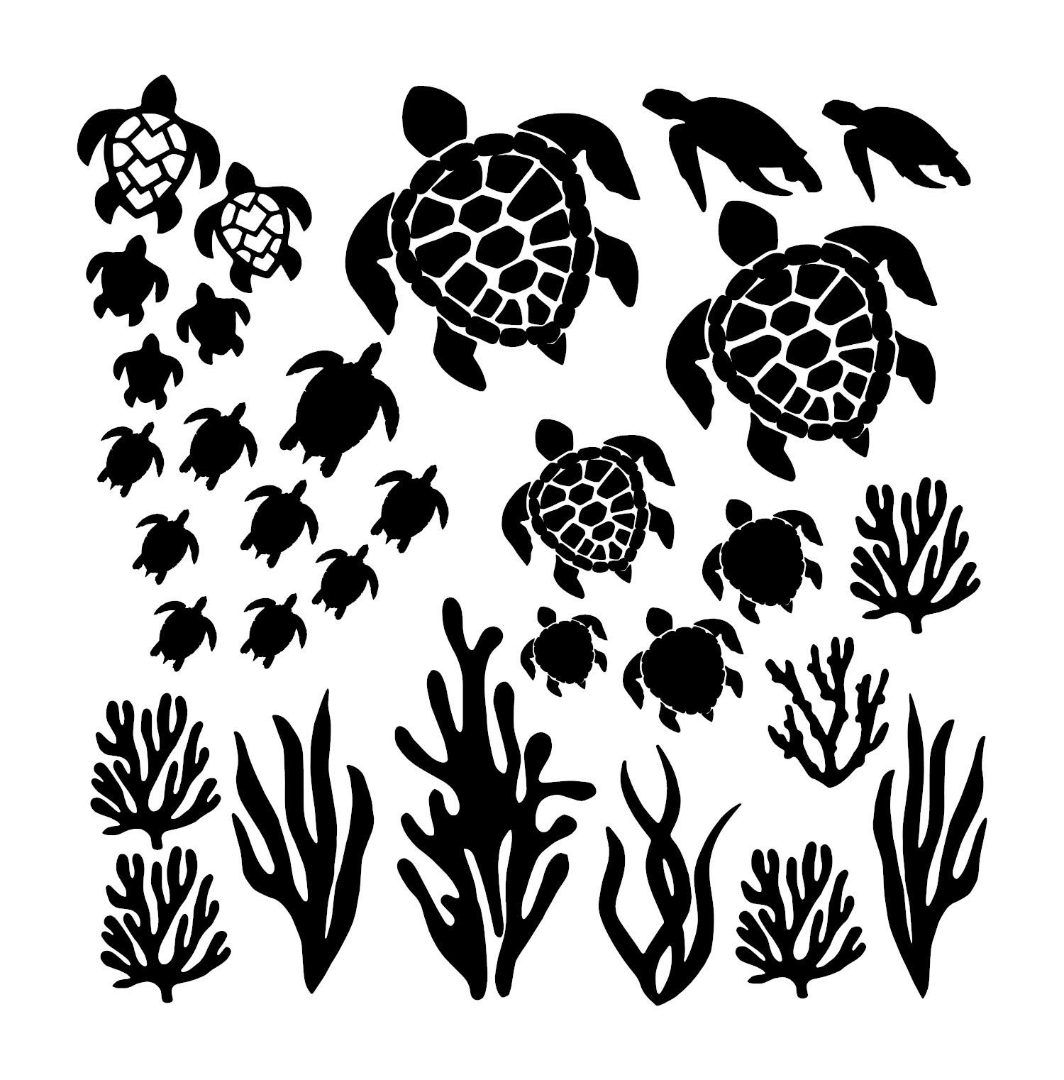 Indoor Wall Decor Sea Turtle Wall Decal Aquarium Decorations Under The Sea Ocean Bedroom Wall Sticker Decal Kids Bedroom Decor. Cut-Outs Rearrange Individual Turtle Personalized Turtle Decor-Black