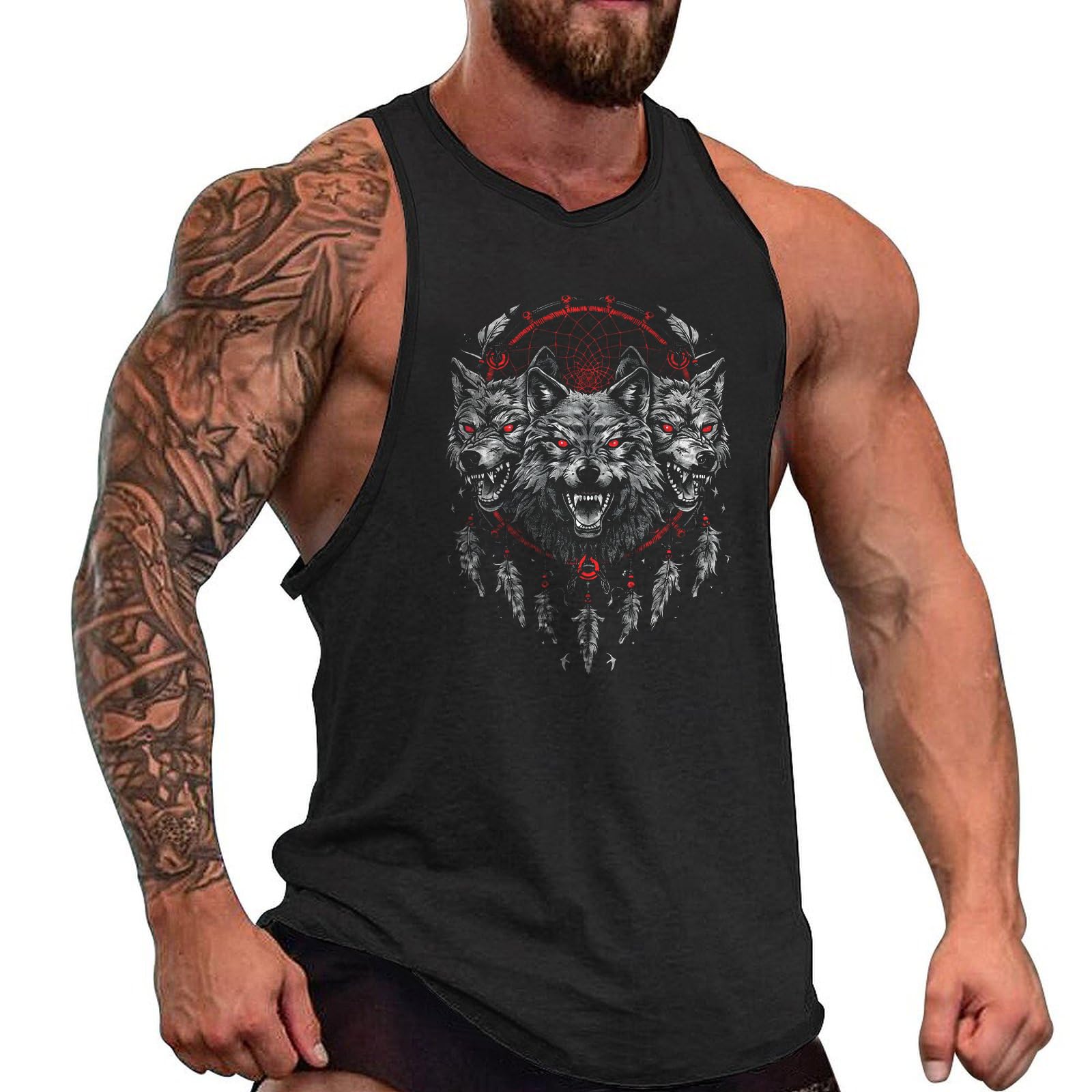 MARSVOVO Novelty Printed Mens Tank Tops Gym Muscle Sleeveless T Shirts Breathable Loose Casual Workout Summer Tank