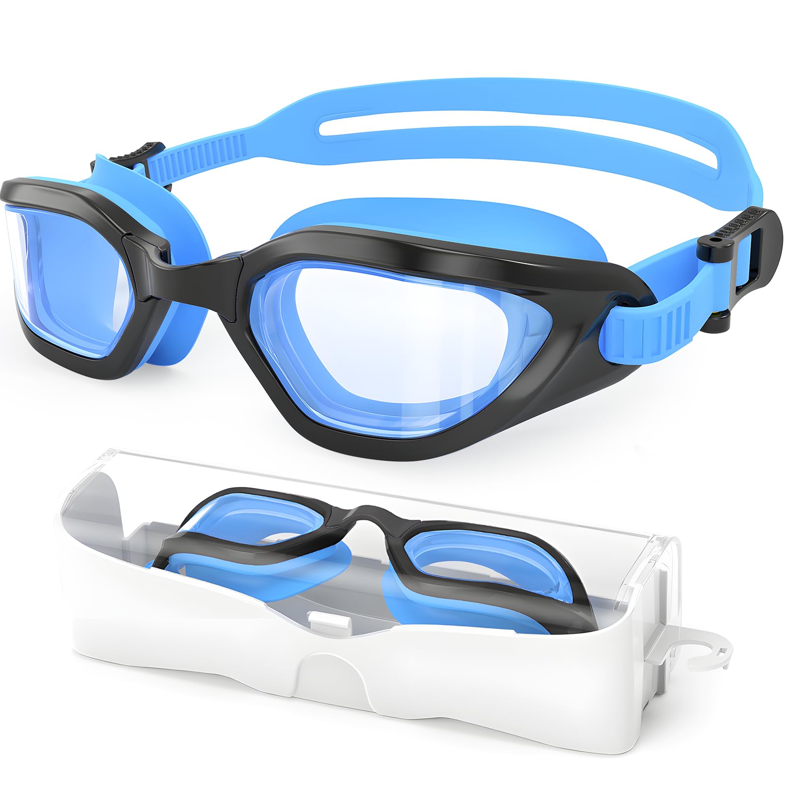 Vegemono Kids Swim Goggles in Candy Dual-Tone, Adjustable Nose Pads & Soft Silicone for Leak-proof Fit Across Ages(6-14), Clear Wide Vision & Anti-Fog &Anti-UV, With Fashion Hard Protective Case