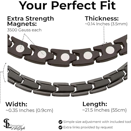 Miniatura 6 de Smarter LifeStyle Pulsera y collar de terapia magnética de titanio (negro), Titanio Acero inoxidable