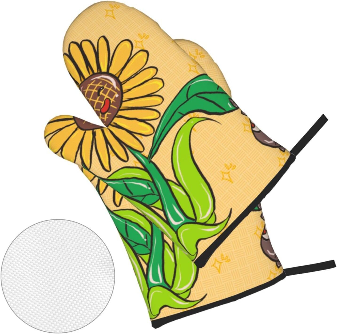 Sunflower seeds and sunflowers Oven gloves and heat-resistant mat 4-piece set. Suitable for grilling, microwave oven frying, and baking