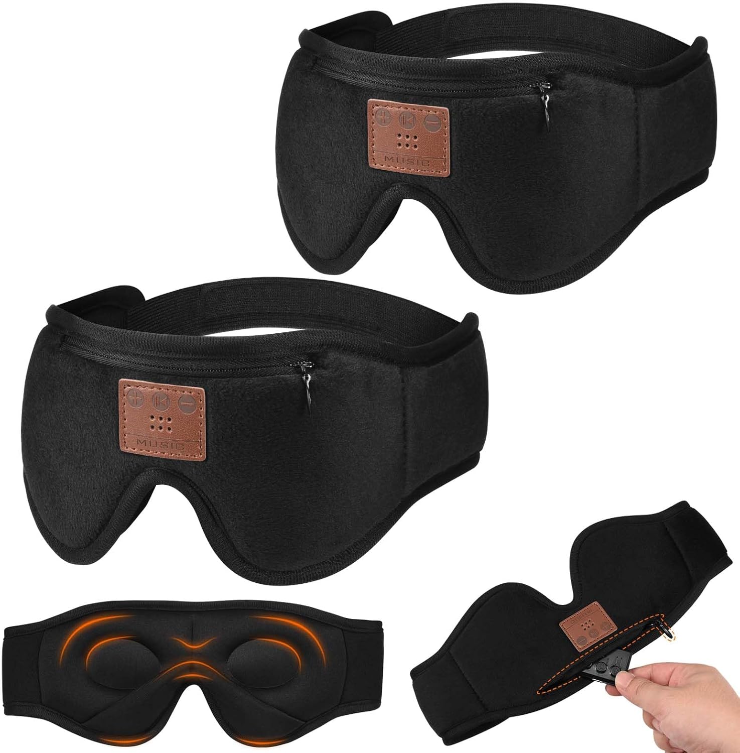 2-Pack Bluetooth Sleep Mask, Sleep Mask with Bluetooth Headphones, Eye Mask with Sleeping Headphones for Side Sleeper, Nap, ASMR, Air Travel, Meditation, Relaxation