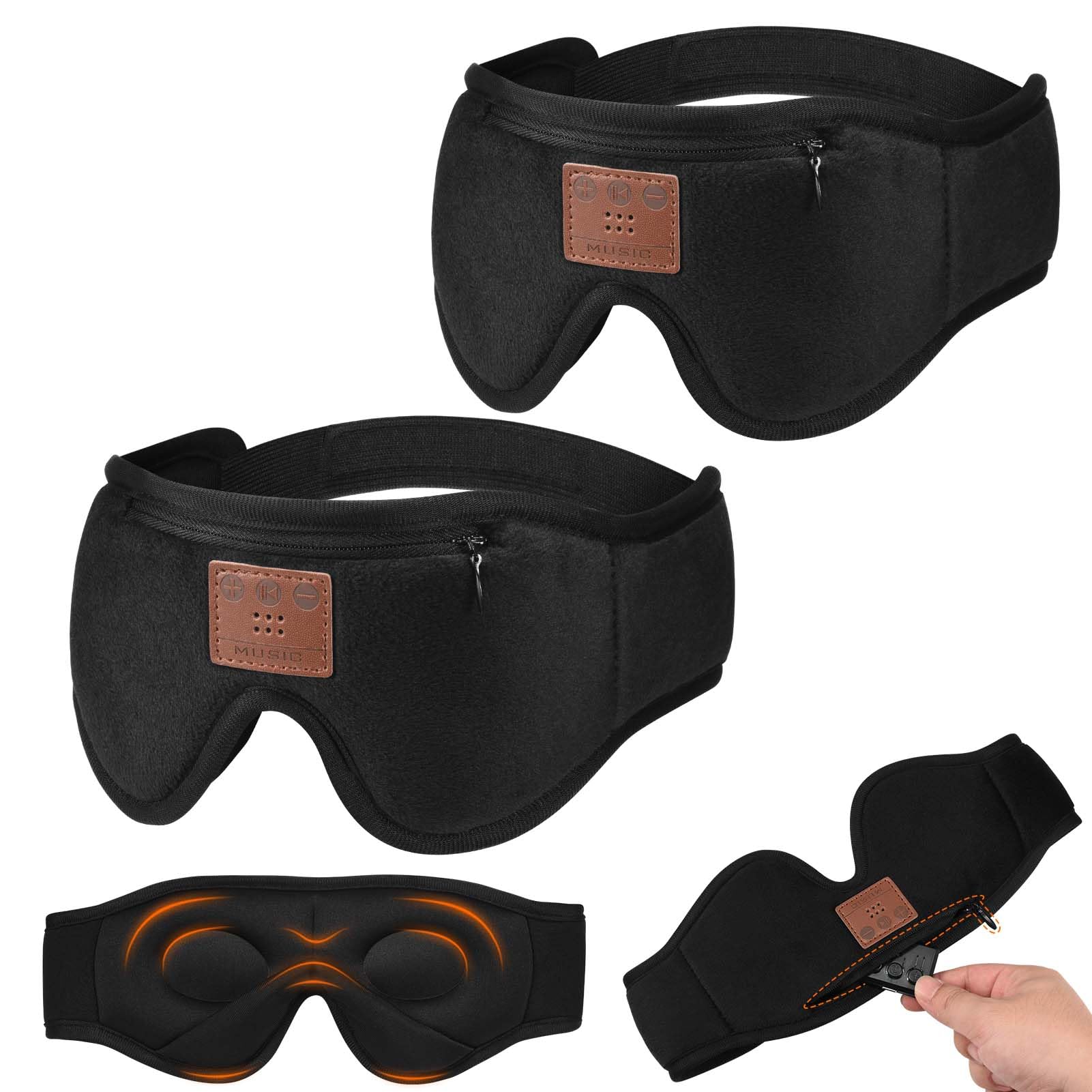 2-Pack Bluetooth Sleep Mask, Sleep Mask with Bluetooth Headphones, Eye Mask with Sleeping Headphones for Side Sleeper, Nap, ASMR, Air Travel,