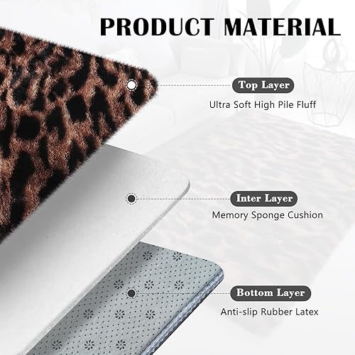 Miniatura 4 de Alfombra de leopardo esponjosa de 3 x 5 pies para sala de estar, dormitorio, alfombra de área con teñido anudado marrón y negro de 3 x 5 pies,