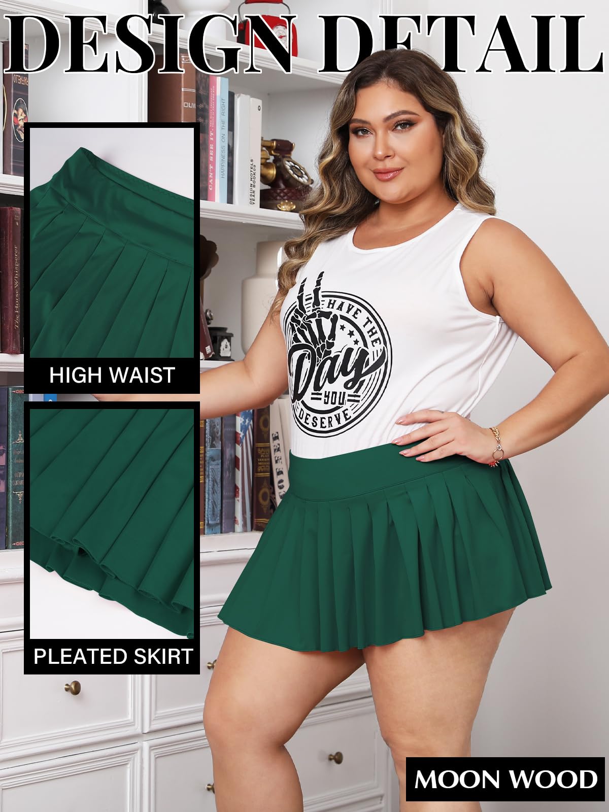 Women's Plus Size Sexy Y2K High Waist Micro Mini Pleated Skirt with Shorts for Valentine's Day, Tennis, Clubs and Raves: Dark Green 5X-Large Plus Short