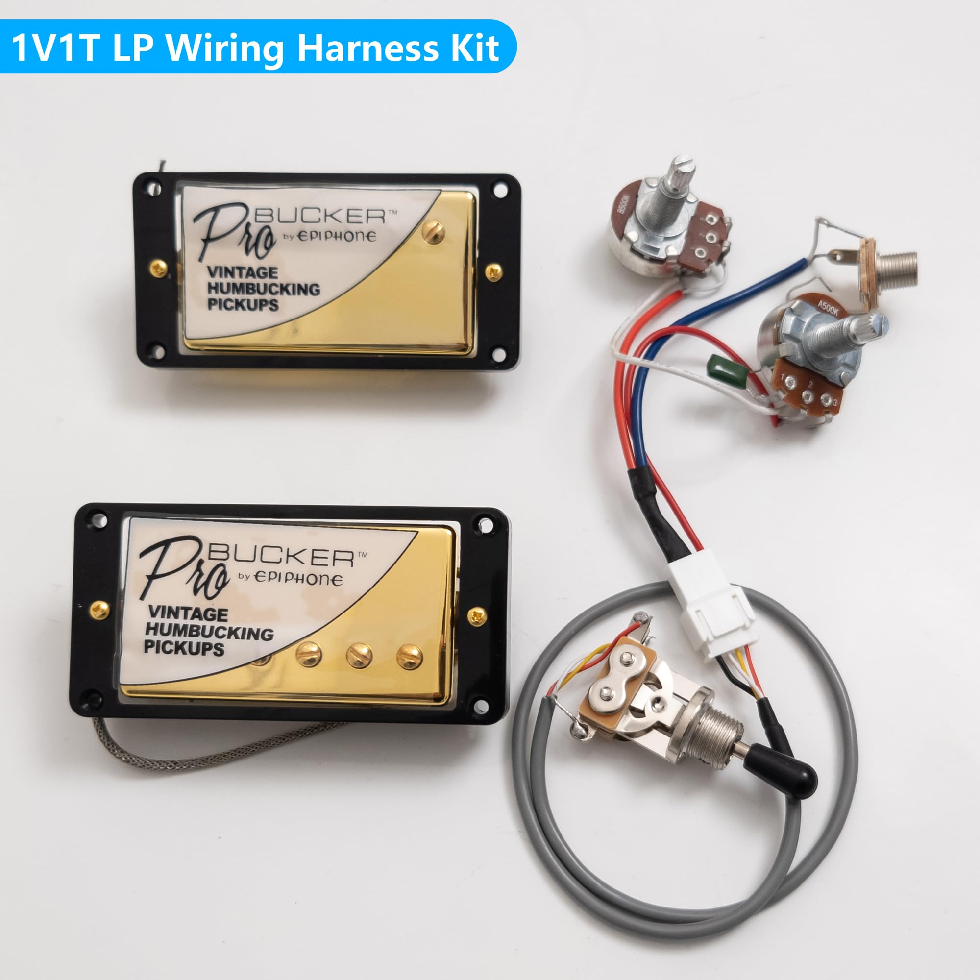 ProBucker Alnico - Set di 2 pickup Humbucker per pickup Gibson Les Paul, pickup al collo e al ponte, cablaggio a 2 conduttori 1V1T, collo (7,5 K, 50 mm) + ponte (8,4 K, 52 mm), potenziamento tono