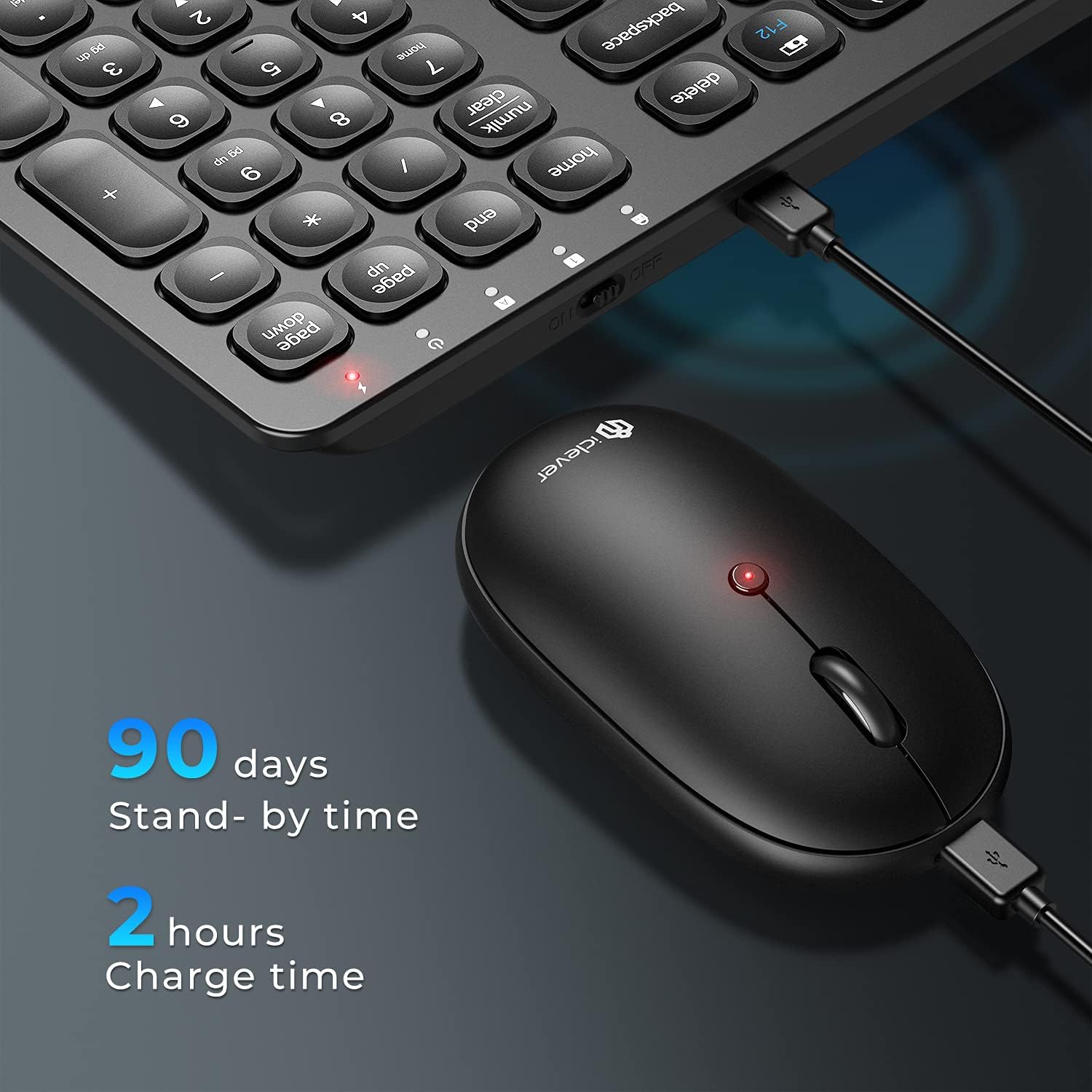 iClever Wireless Keyboard and Mouse Combo, 2.4GHz Slim Silent USB Wireless Keyboard, Ergonomic Keyboard and Mouse Combo for Mac, Windows 7/8/10, Laptop, Desktop, PC, Computer, iMac, Black