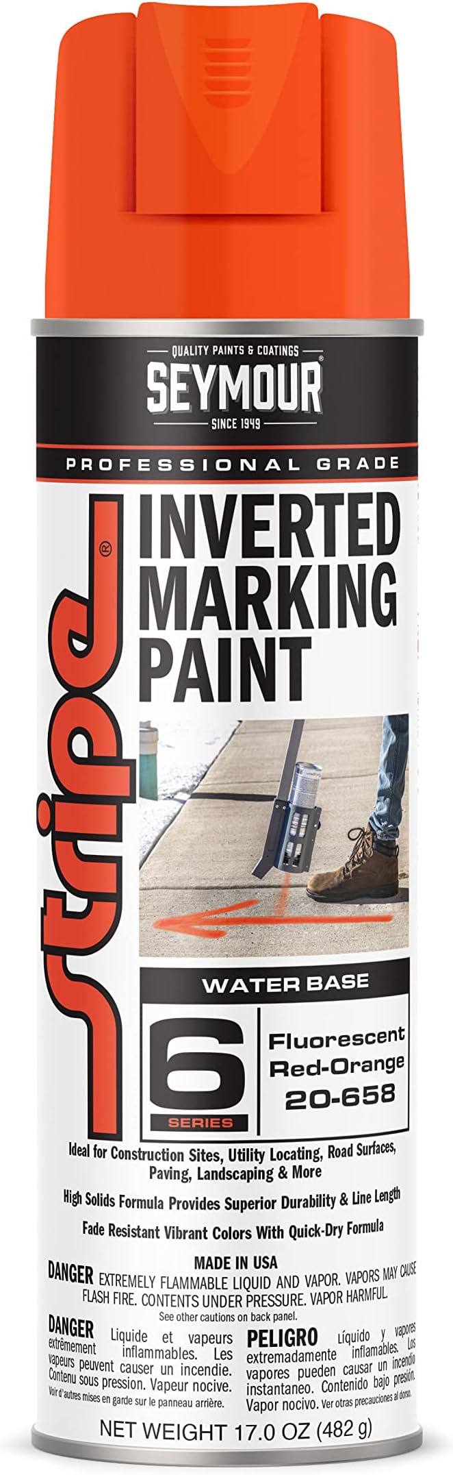 Seymour 20-658 Stripe Inverted Tip Marker, Red/Orange Fluorescent