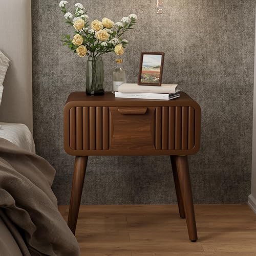 Miniatura 3 de COSIEST Mesita de noche de mediados de siglo, moderna mesa auxiliar con patrón de rayas, muebles de acento vintage con cajón de almacenamiento, mesa