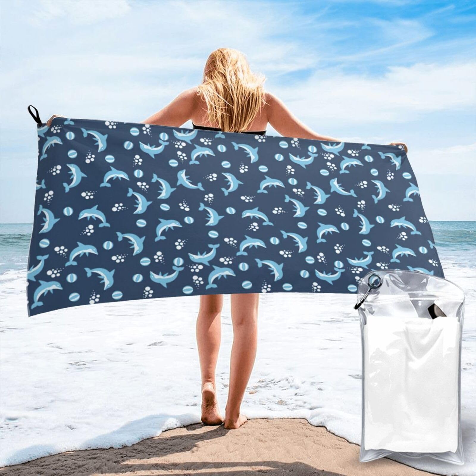 KAPPTYY Dolphin Balls Print Quick Dry Towel Bath Shower Beach Wrap For Gym Vacation Adults