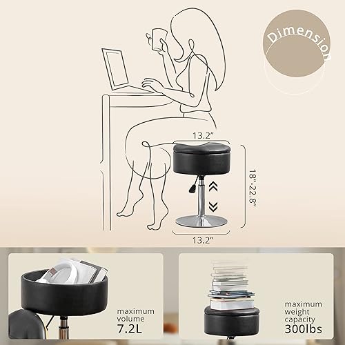 Miniatura 2 de LUE BONA Taburete giratorio de 360° para sala de maquillaje, taburete ajustable en altura para tocador con almacenamiento, pequeño cuero sintético