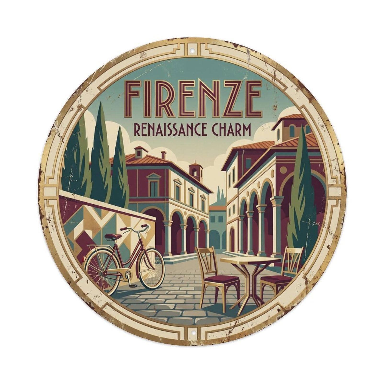 Vintage Travel Florence Stone Italy Metal Tin Sign