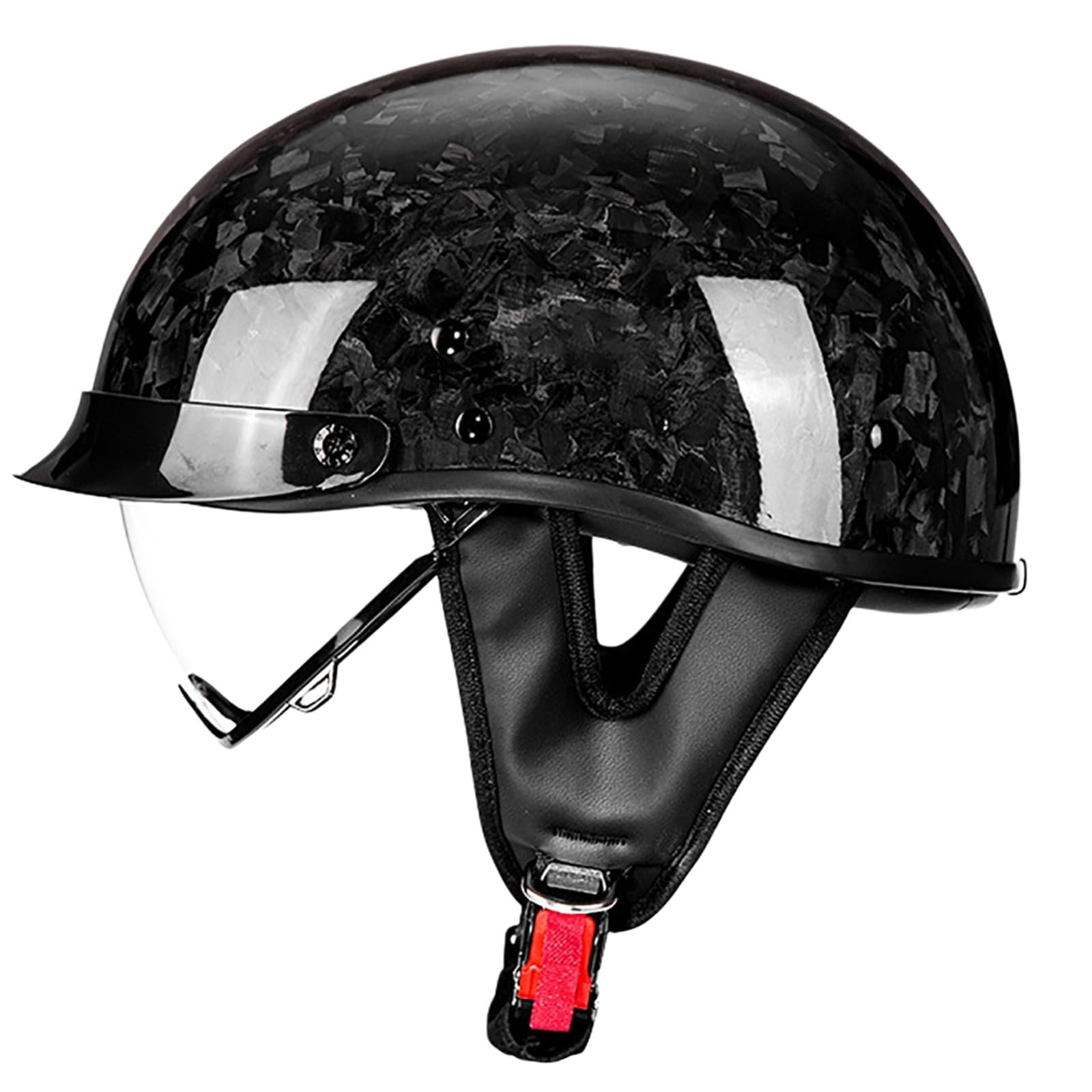 Kask motocyklowy vintage z wizjerem, kask z włókna węglowego dla kobiet i mężczyzn, kask do cruiser, motoroweru i skutera, homologacja ECE 10,L (58-59 cm)