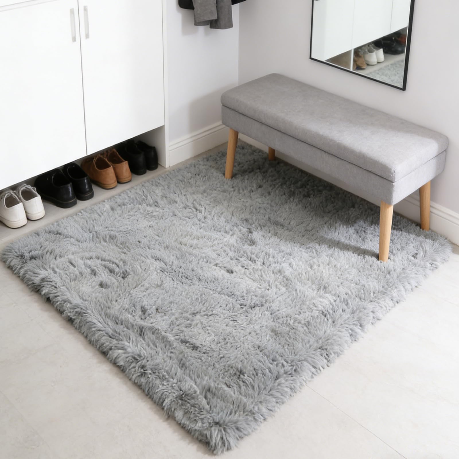 Tapis moderne salon gris argenté 190x470 lavable antidérapant