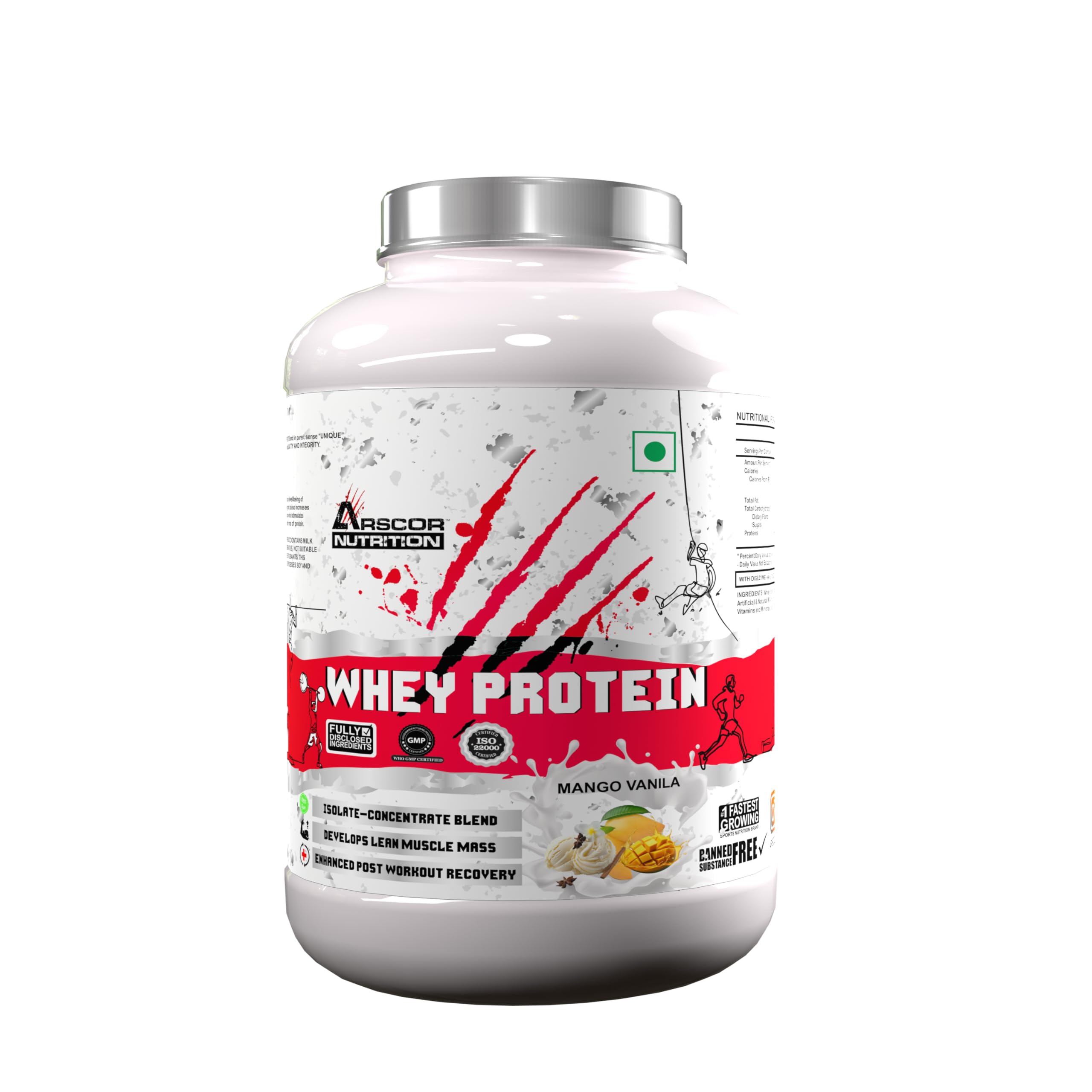 Arscor's Whey Protein | 24g Blend of Whey Isolate & Concentrate | Fast Absorbing for Lean Muscle Growth & Recovery | BCAA & EAA Rich | Protein Powder (2 Kg, Mango Vanilla)-image-10
