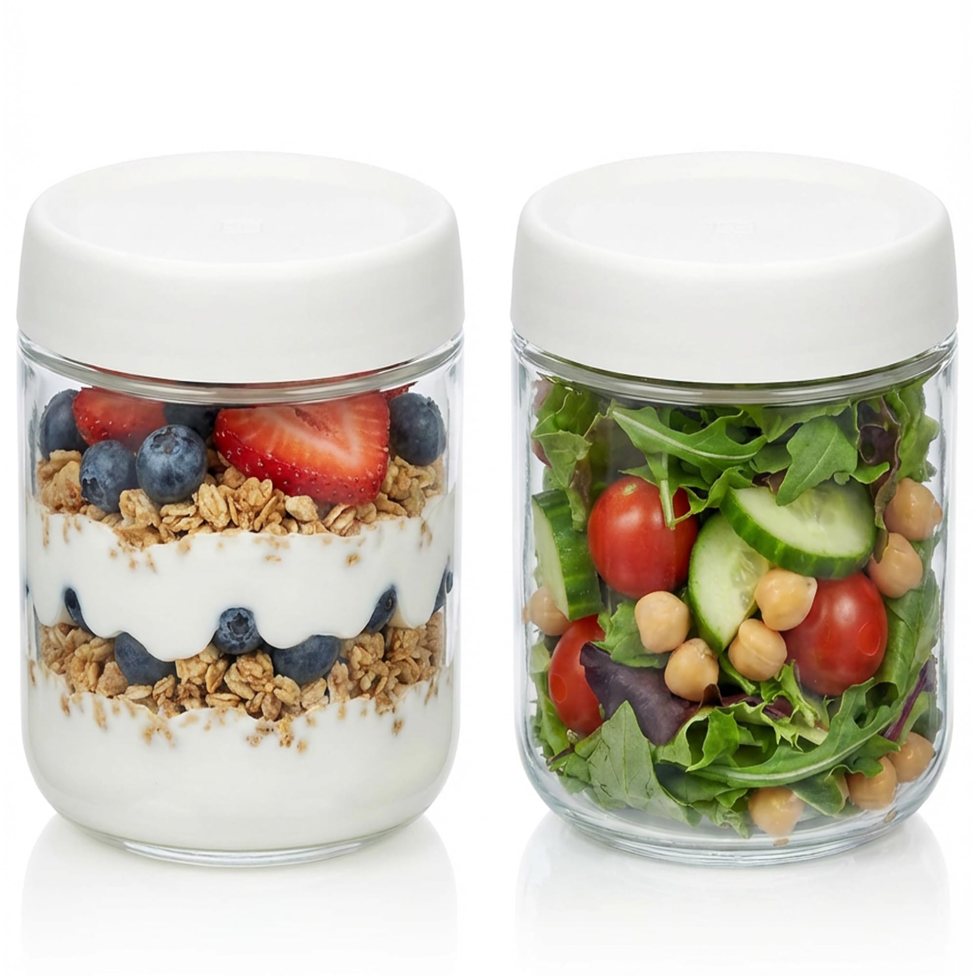 Povinmos 2-Pack White Lid Overnight Oats Jars