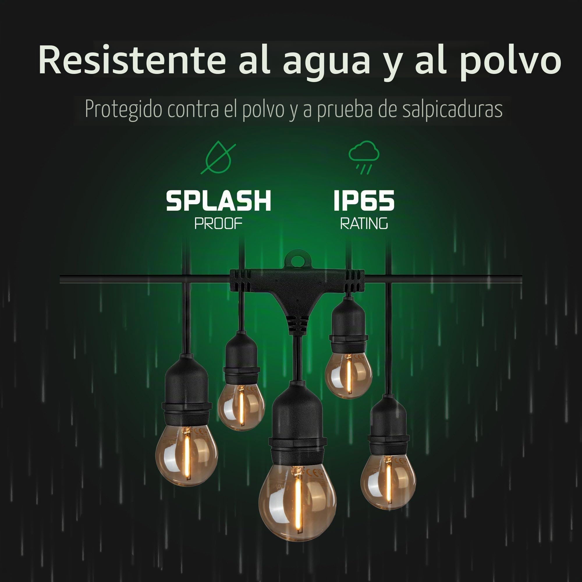 Ledvion - Guirnalda LED, 10M, Incluye 10x E27 LED Dorado, 1W, 2100K, Incluye 10 Bombillas Filamento Dorado LED, IP65