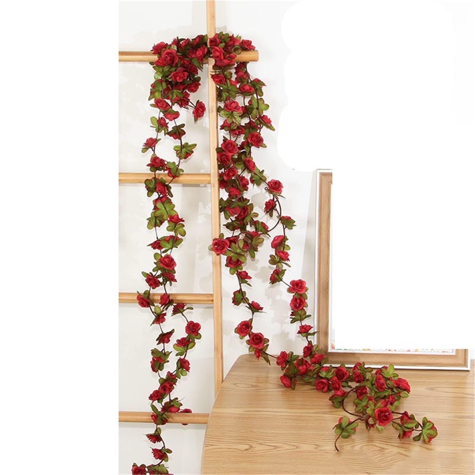 YDYAENIO Fake Rose Flower Hanging Vine 2.4M 45Heads Artificial Rose Vine Flowers With Green Leaves Hanging For Room Wedding Birthday Christmas Wall Arch Decor