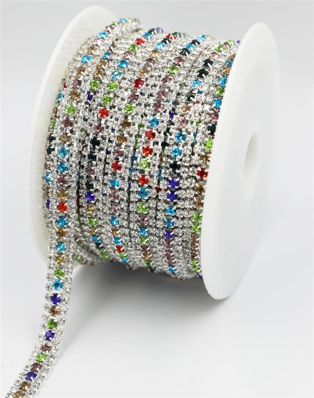 3 Righe Strass in Cristallo di Vetro Catena a Tazza con Strass Cucire su Colla a Diamante Catene Chiuse Catena a Tazza con Rifiniture Glitter Cucire su Indumento-Cristallo Mix, 10 Yard