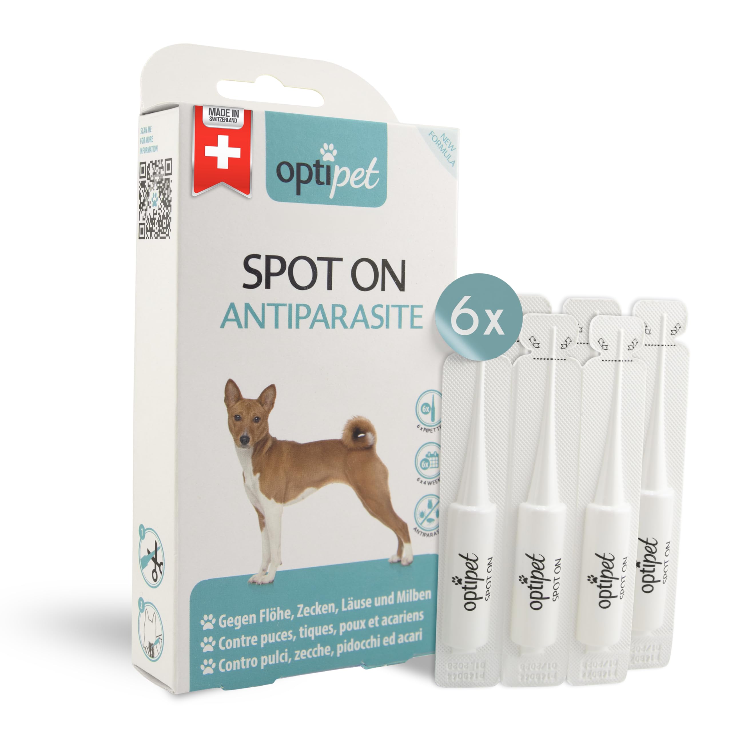OptiPet Spot On 6x1,5ml Pipetten für Hunde, Hochwirksam bis zu 24 Wochen gegen Milben, Flöhen, Zecken, Läusen
