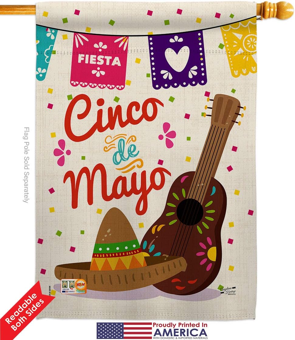 Fiesta Cinco de Mayo Garden House Flags Set Summertime Party Cactus Pinata Sombrero Mexican Outdoor Small Decorative Gift Yard Banner Double-Sided Made In USA 28 X 40