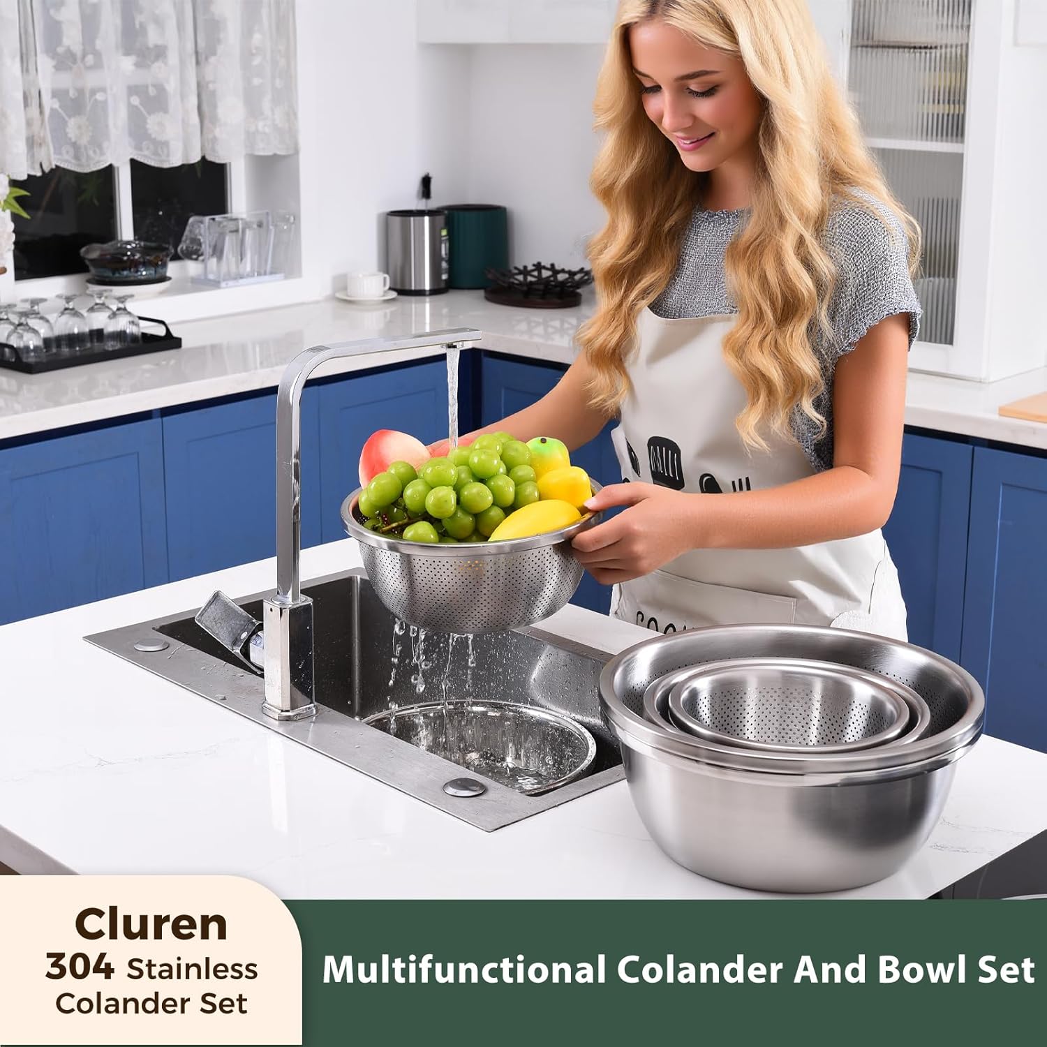 Colander and Bowl Set 6.0QT (2-in-1) - Thickened 304 Stainless Steel Kitchen Strainer Bowl for Fruit, Pasta, Vegetables, Rice - Heavy Duty, Induction Cooker & Dishwasher Safe 6.0 QT