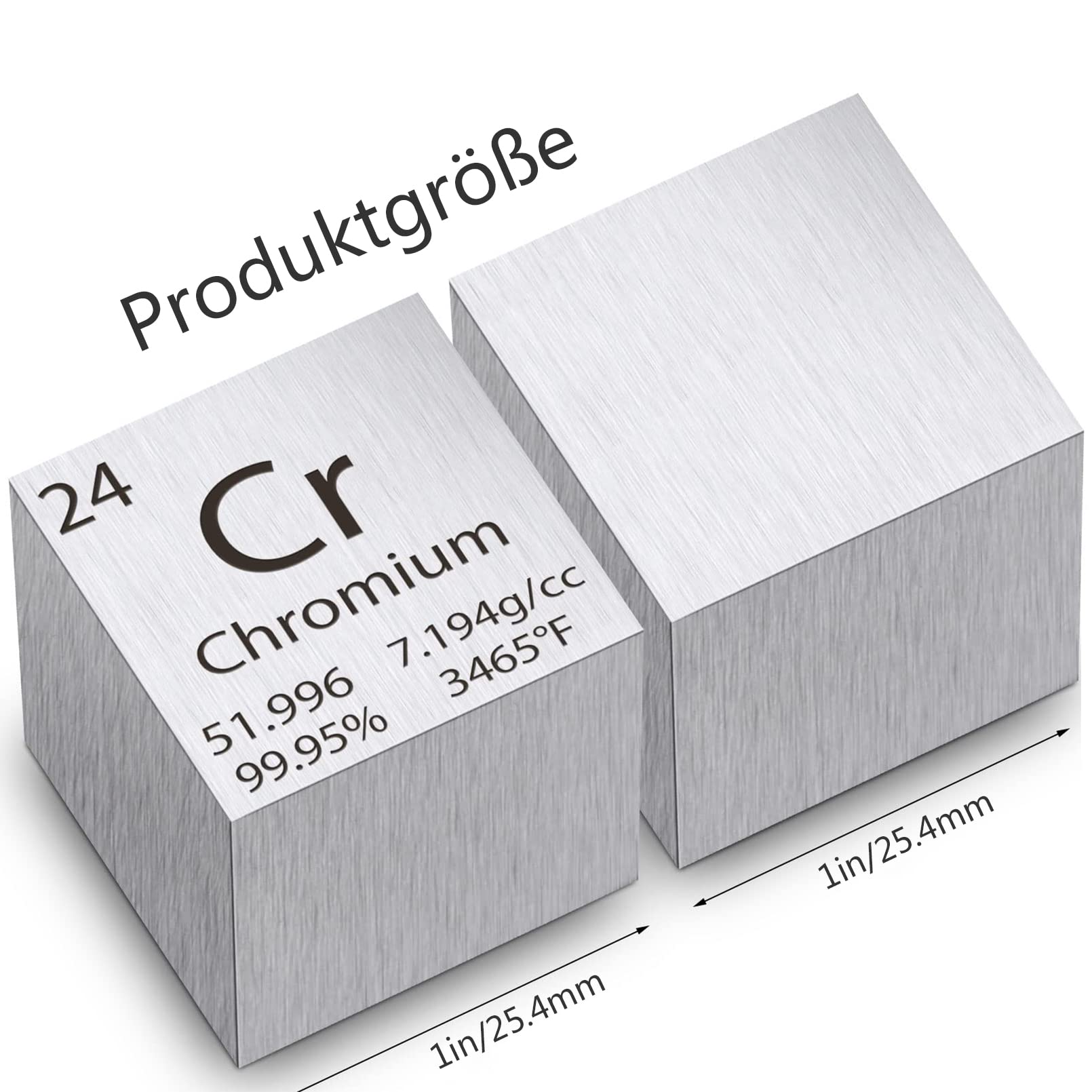 Chromwürfel, 25,4 mm (25,4 mm) – Dichtewürfel aus reinem Metall mit hoher Dichte, für Sammlungen von Elementen, Laborexperimente, Freizeitmaterialien
