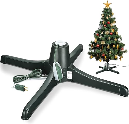 Hortsun Soporte para árbol de Navidad giratorio de 360 grados, ajustable, base giratoria eléctrica para árboles de vacaciones artificiales de hasta