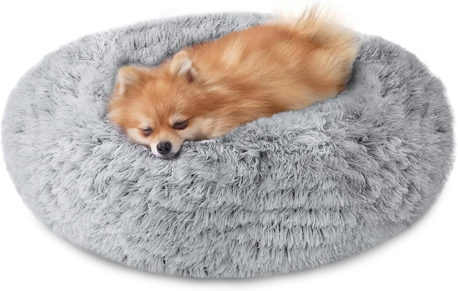 JOLLYVOGUE Small Dog & Cat Beds for Indoor Cats, Donut Cuddler Warming Soft Dog Beds with Anti-Slip Bottom, Round Calming Fluffy Plush Faux Fur Cushion Bed for Small Dogs (20", Smoke Grey) 20.0"L x 20.0"W x 6.0"Th 01 - Smoke Grey