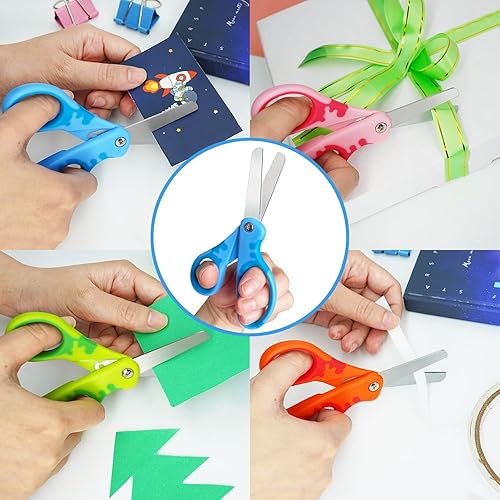 Miniatura 6 de Tijeras para niños, tijeras de 5 pulgadas con cubierta, tijeras de punta roma para estudiantes con agarre cómodo, seguridad para papel de corte de