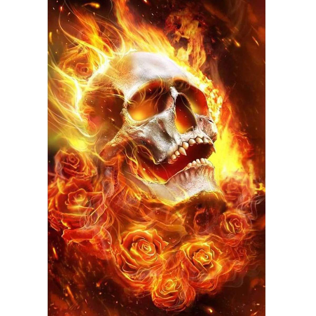 DIY 5D Diamond Painting Full Round Drill Kit Rhinestone Picture Art Craft Home Wall Decor Flame Skull 12 x 8 inches