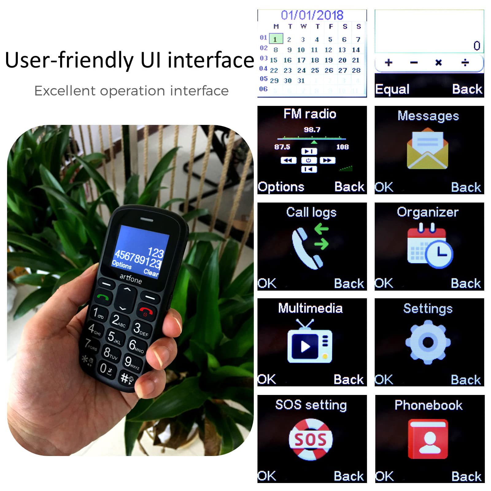 artfone CS181 Negro -GSM Teléfono Móvil para Personas Mayores丨Senior Móviles de Teclas Grandes丨Doble SIM丨FM丨Llamada Rápida丨Botón SOS丨Volumen Alto丨Batería de 800 mAh丨Audífono丨Bloqueo de teclas丨Radio FM