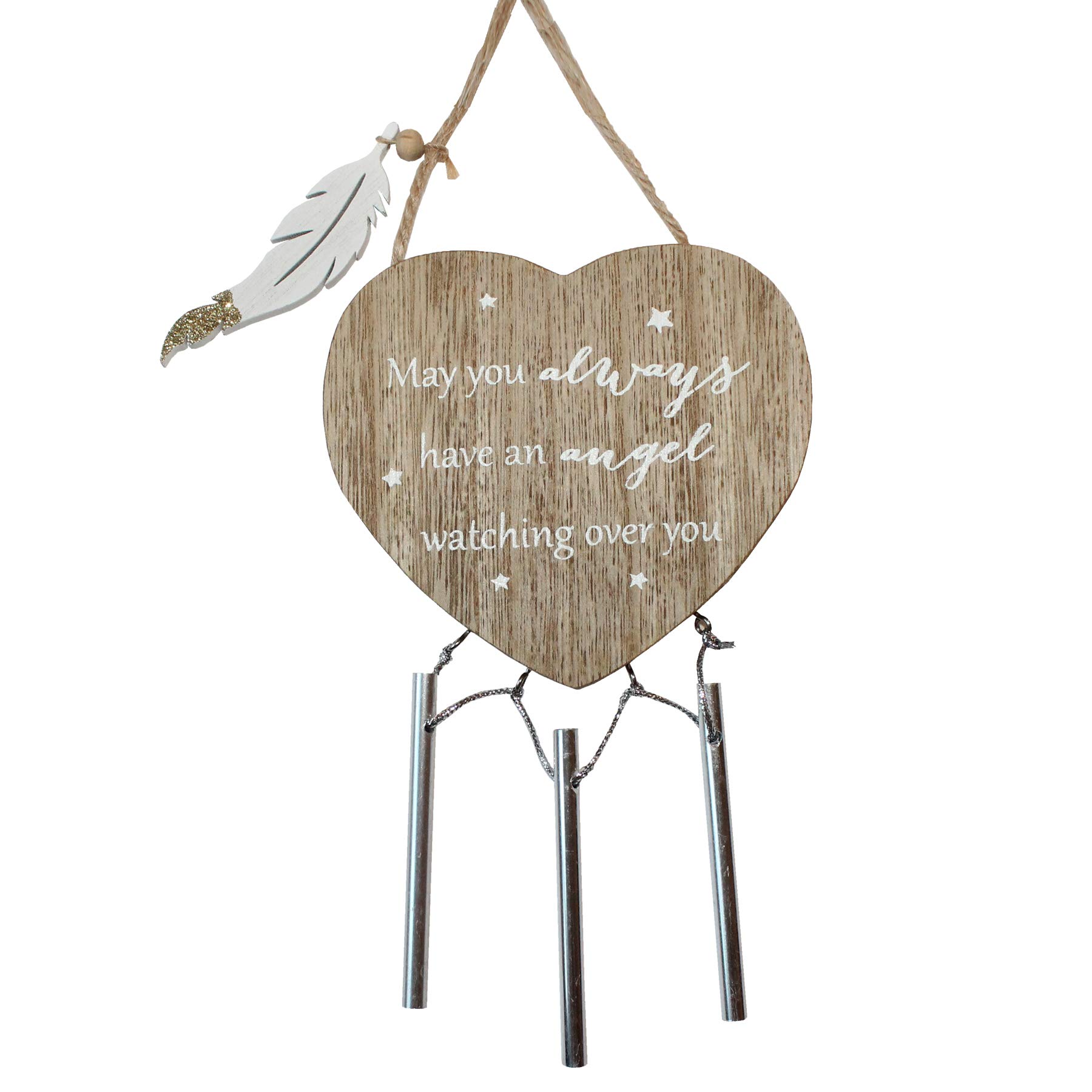 Thoughts Of You Gold,White Hanging Heart Wind Chime With Heartfelt Angel Sentiment