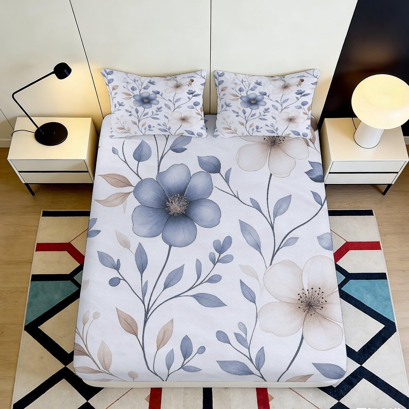 3D Printed botanical Fitted Sheet, soft touch Microfiber, stylish bedroom accent, guest room bedding, anti-slip, machine washable 120x200x25cm