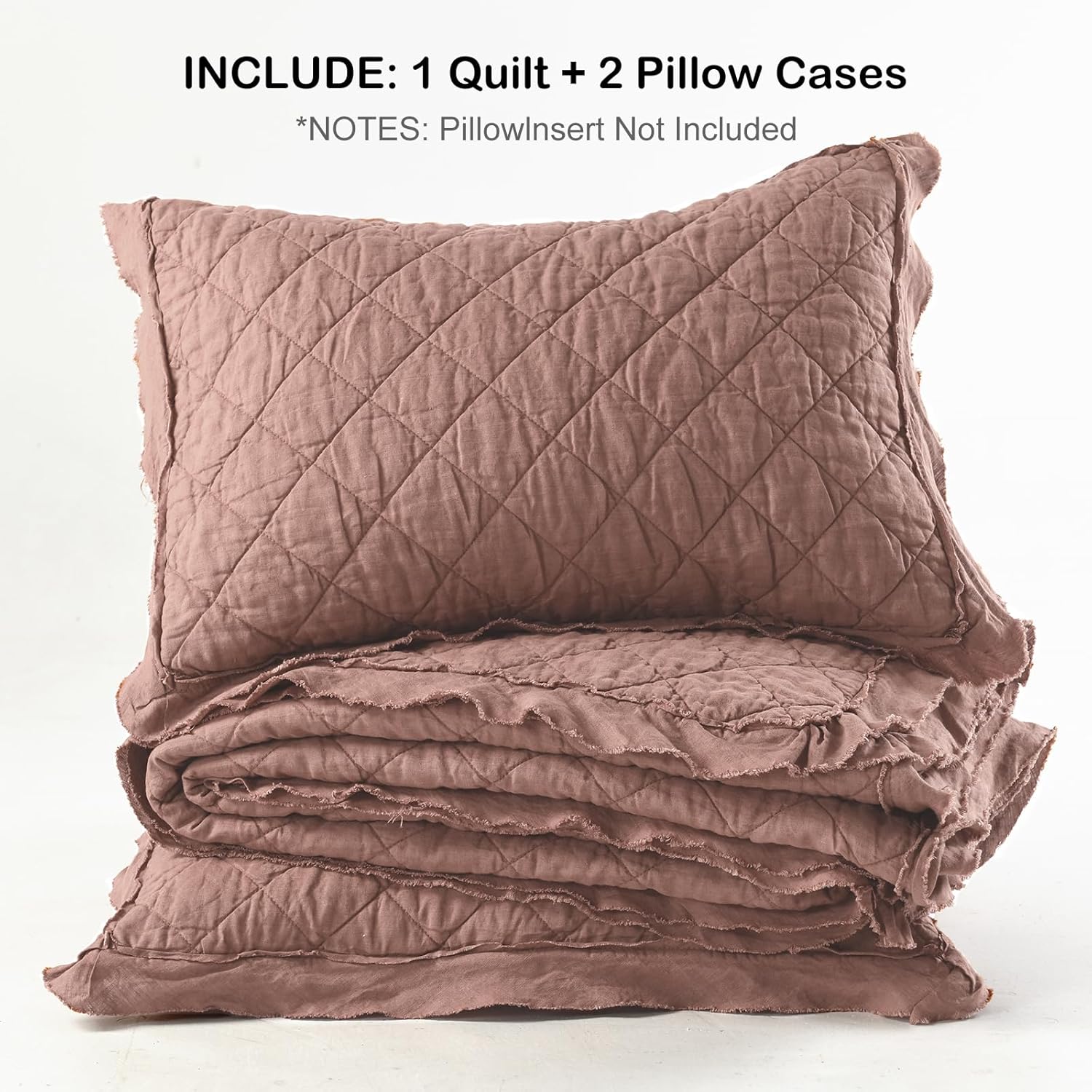 HORIMOTE HOME 100% Linen Front/100% Cotton Back Quilt Set Queen Size, Cameo Rose Pre-Washed European Flax Linen Quilt, Diamond Stitch Bedspread Coverlet Bedding Set 3-Piece for All Seasons - Image 7