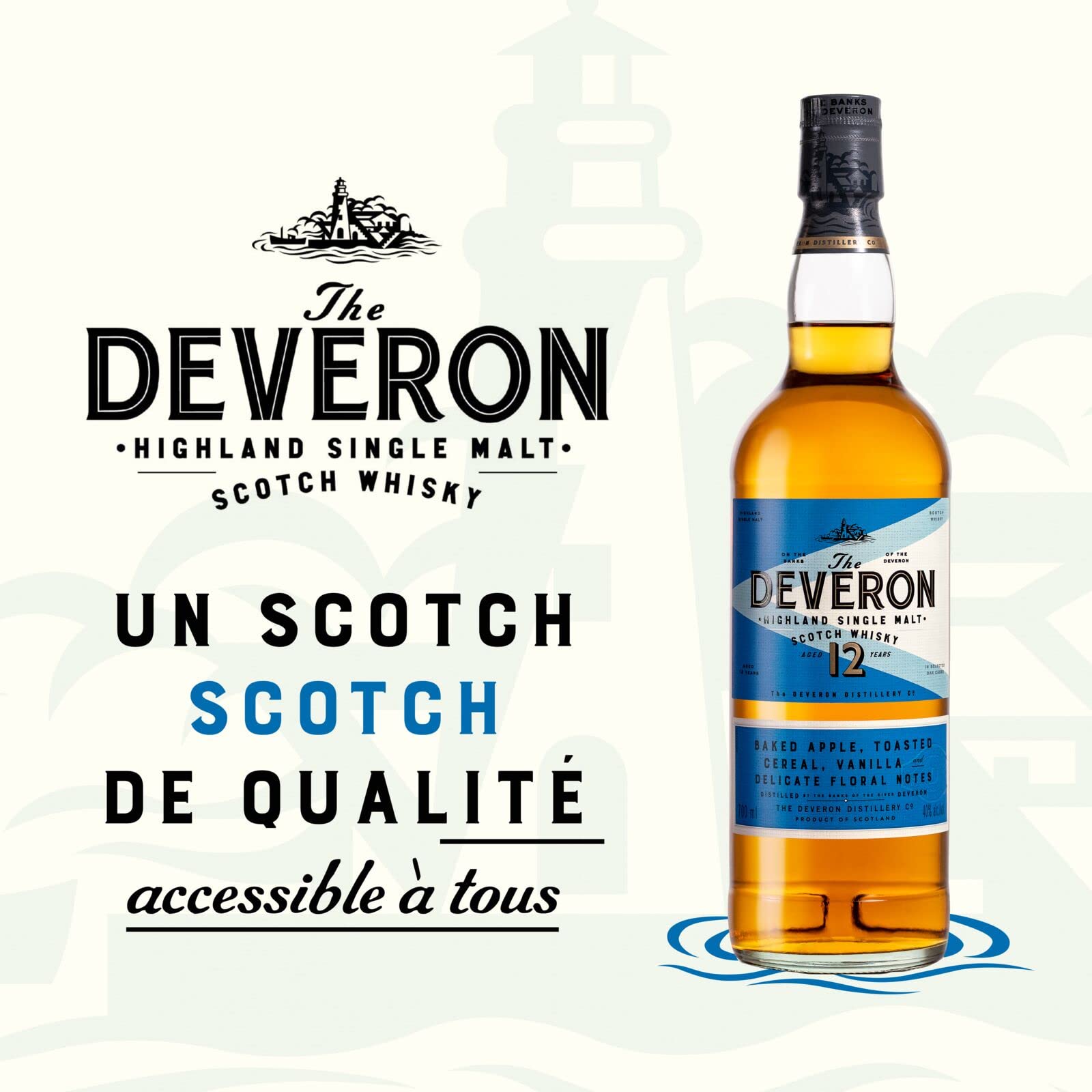 The Deveron 12 ans Highland Scotch Single Malt Whisky, 40 % vol., 70 cl, avec coffret cadeau, notes de pommes cuites, de céréales grillées et de vanille, affinage en fût de chêne, 700 ml