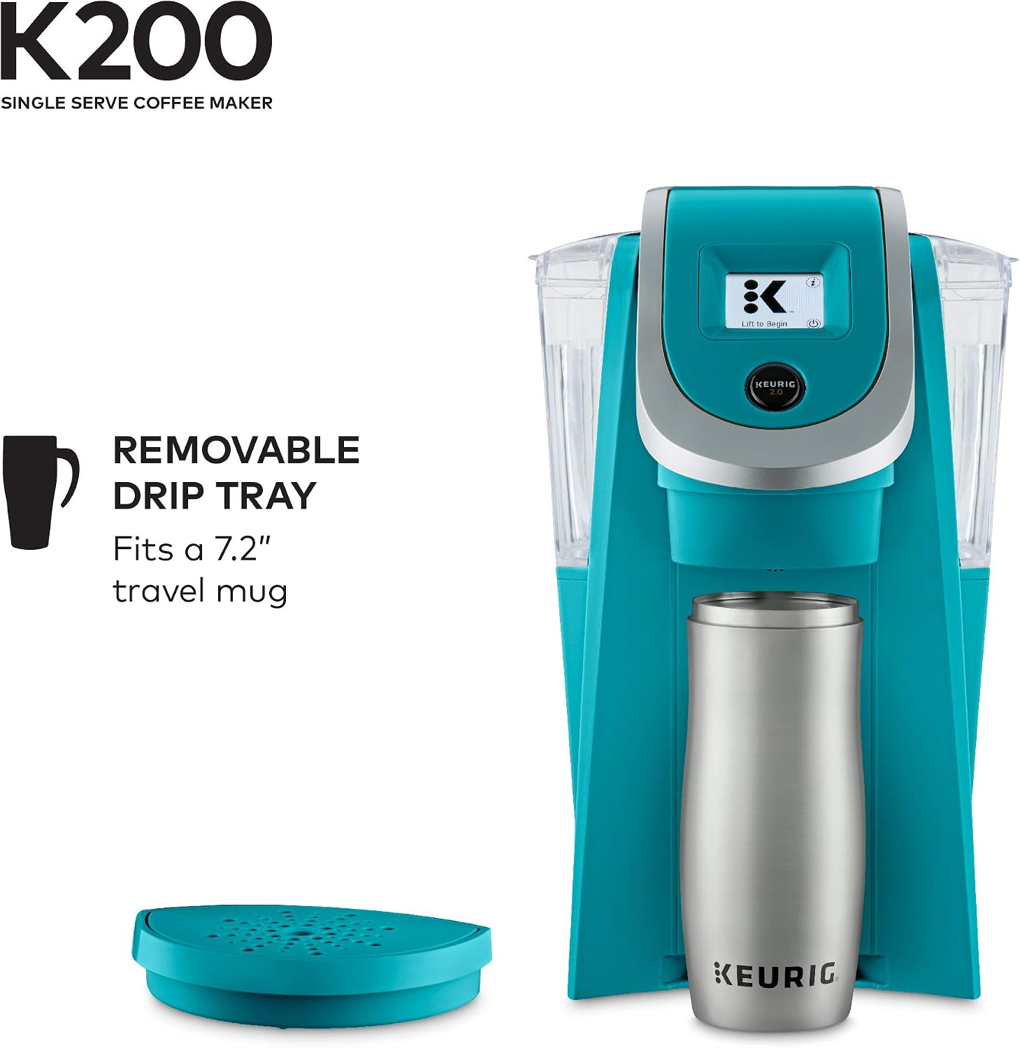 Keurig 2.0 K200 Plus Series Single Serve Plus Coffee Maker Brewer Turquoise