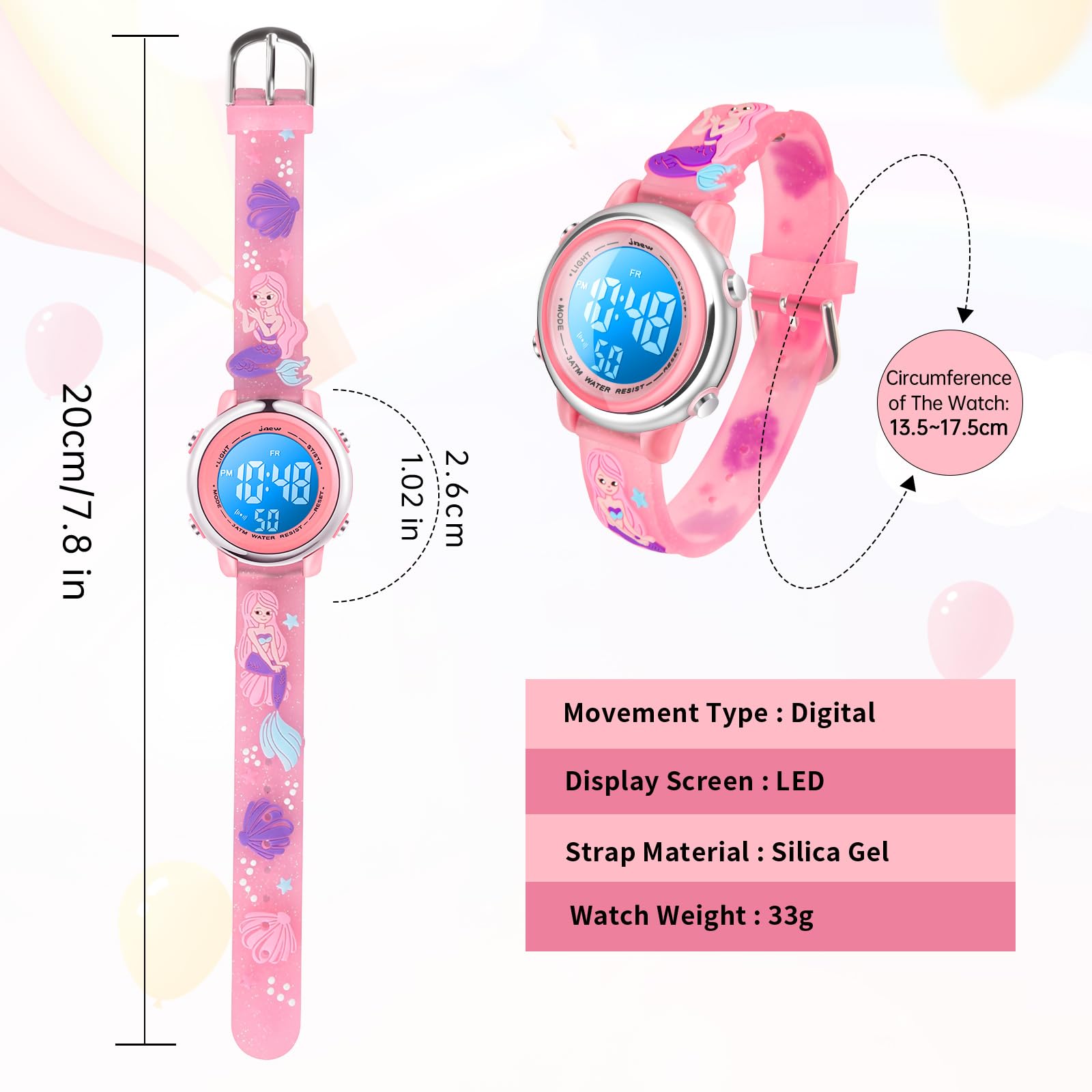 Kinder Uhr Digital 3D Cartoon wasserdichte Kinderuhr für 3-10 Jahre Jungen Mädchen kleines Kind, 7-farbige Hintergrundbeleuchtung, Geschenke für Kinder