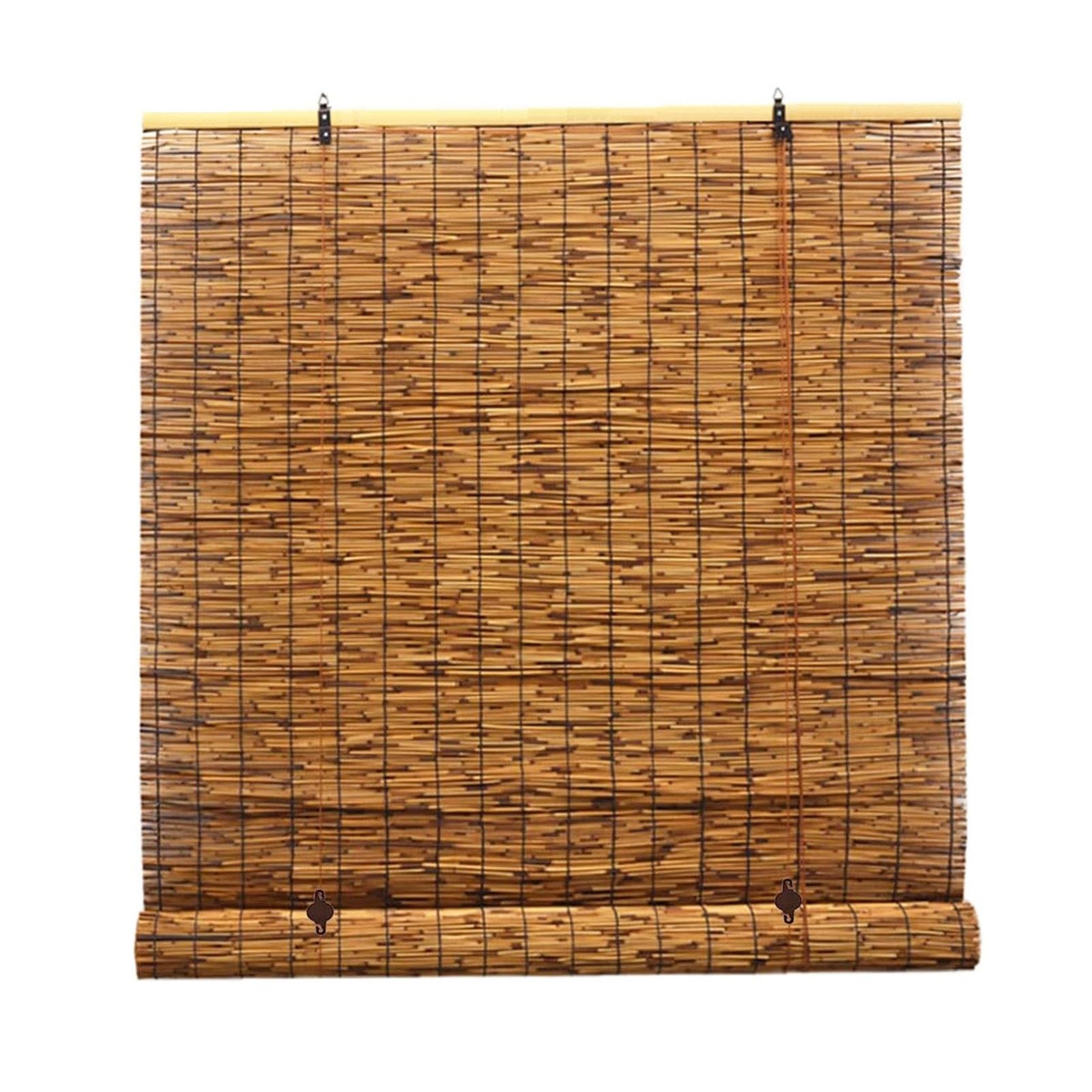 Ajtxcsfoql One Color Retro Bamboo Blinds For Windows, Roll Up Shades With Lift 30 35 45 60 75 80 100 125 140 155 Natural Reed Curtains For Porch Gazebo Patio, Filtering Light, Privacy Drape(130 X 122 Cm)
