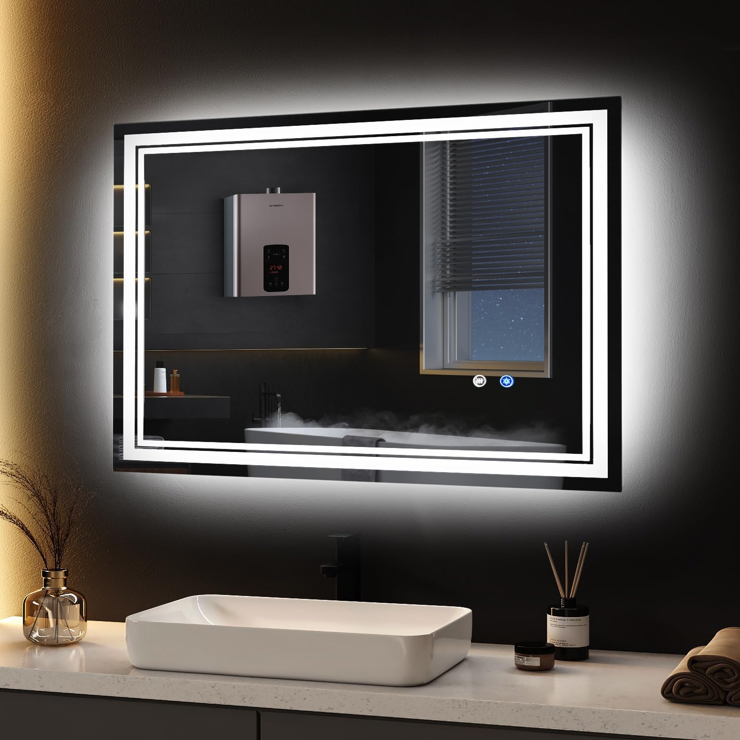 Fitsai LED Bathroom Mirror with Lights, 23x 31 inch, AntiFog, Dimmable