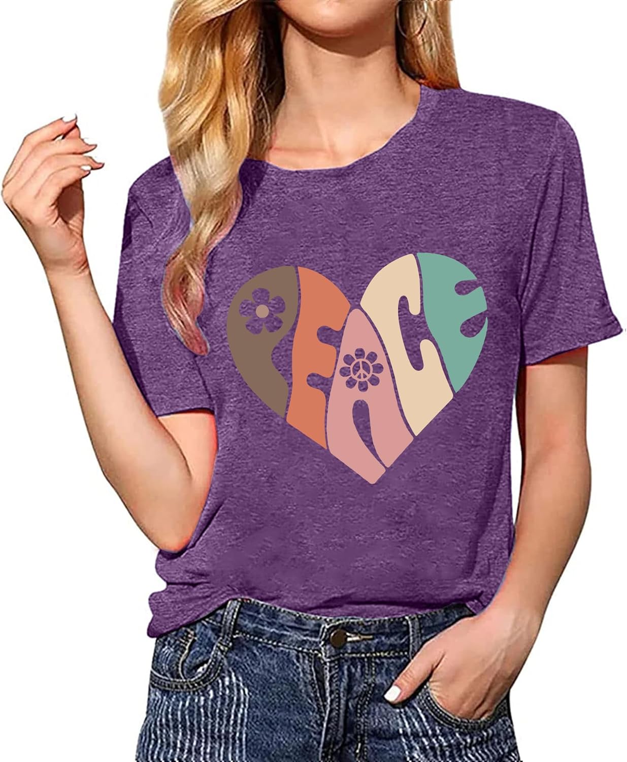 Peace Love Shirts Women Hippie Soul Inspirational Vintage Short Sleeve Graphic Tees Tops - Image 5