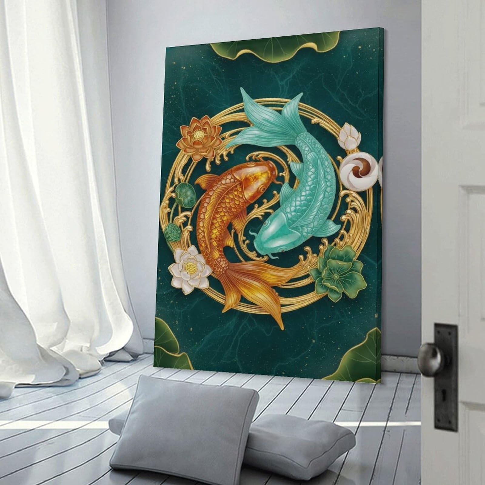 Junmoney Yin Yang Koi Fish Art Room Decor Wall Art 24x36inch(60x90cm), for Entrance Walls, Hall Decor Or Foyers, A Neat Decor Update for Hallways