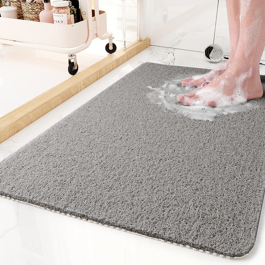 Antislip drainagevloermat, grote mesh holle rubberen tapijtmat, antischimmel, vloermat voor badkamer/keuken/zwembad, PVC douchemat met afvoer (grijs, 90 x 150 cm