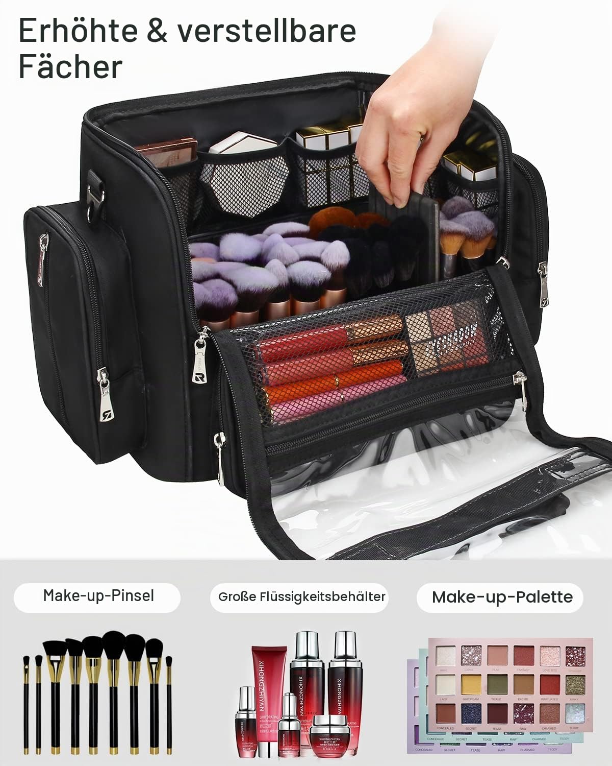 Relavel Black Make-up Pinsel Tasche - Extra Große Kapazität Reise Kosmetische Organizer mit Justierbaren Teilern für Professionelle Künstler