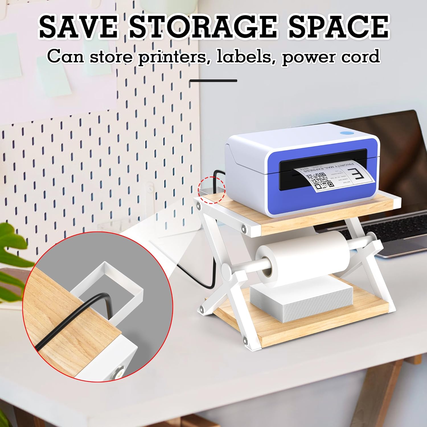 Alyoen Label Holder for Rolls and Fan-Fold Labels, Thermal Shipping Label Holder for Thermal Printer, Desktop Label Printer Accessory Supplies for Home, Office, Small Business (Beige + White) - Image 5