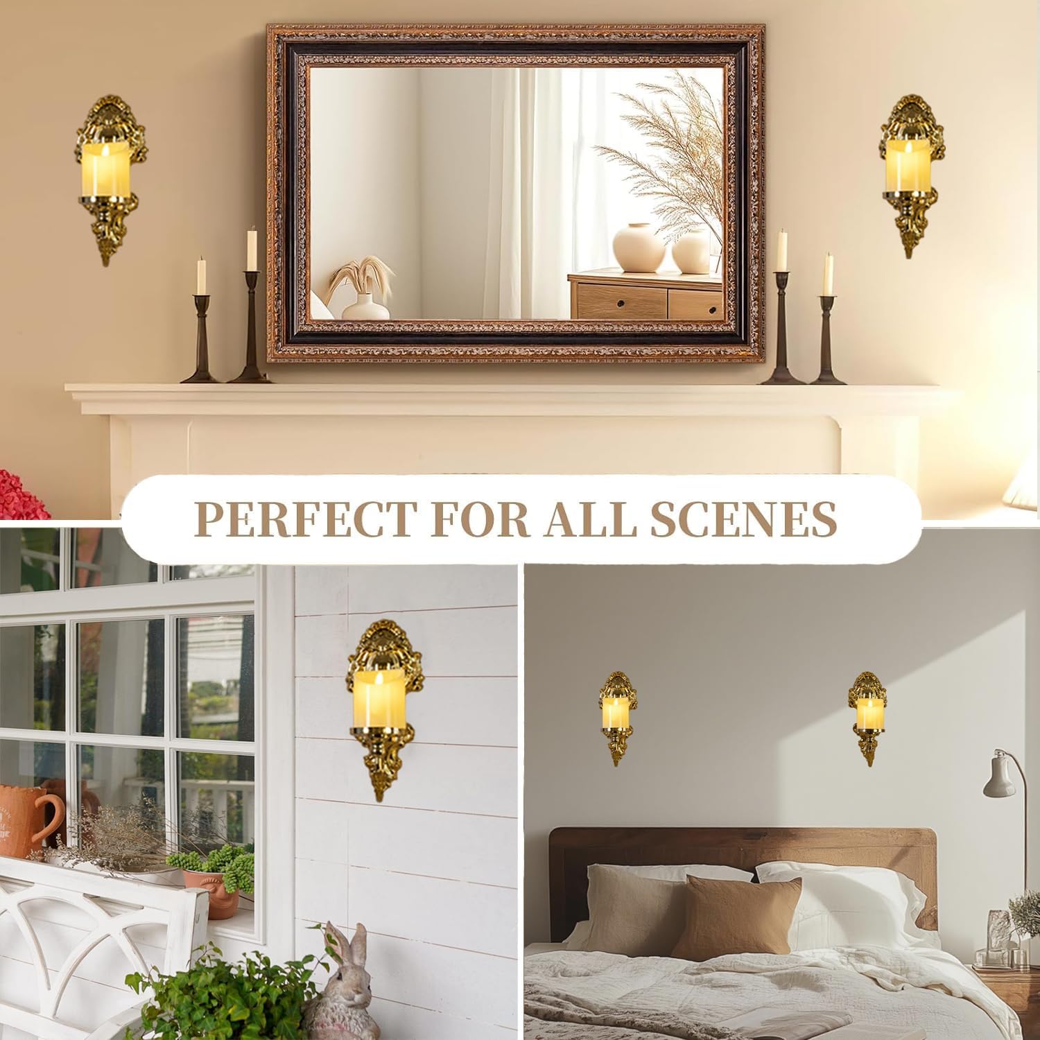 Gold Candle Sconces for Tapered Candlestick,Pack of 2, Gold Candle Wall Sconce Holder Iron Candelabra